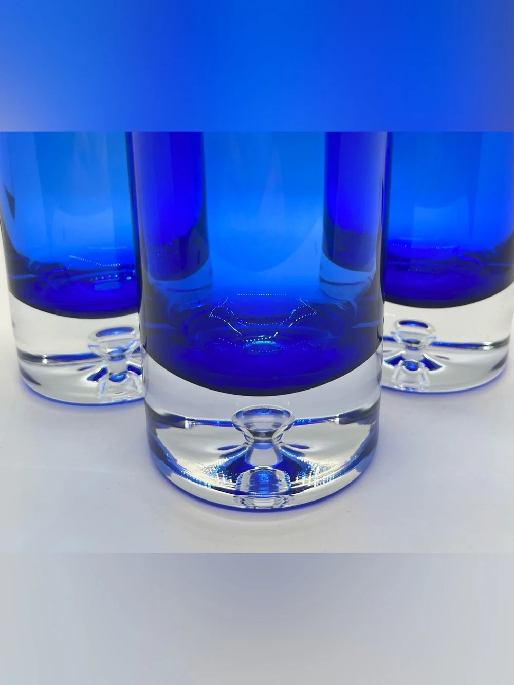 Set/3 Block Crystal Stockholm Cobalt Blue Controlled Bubble Highball Tumblers